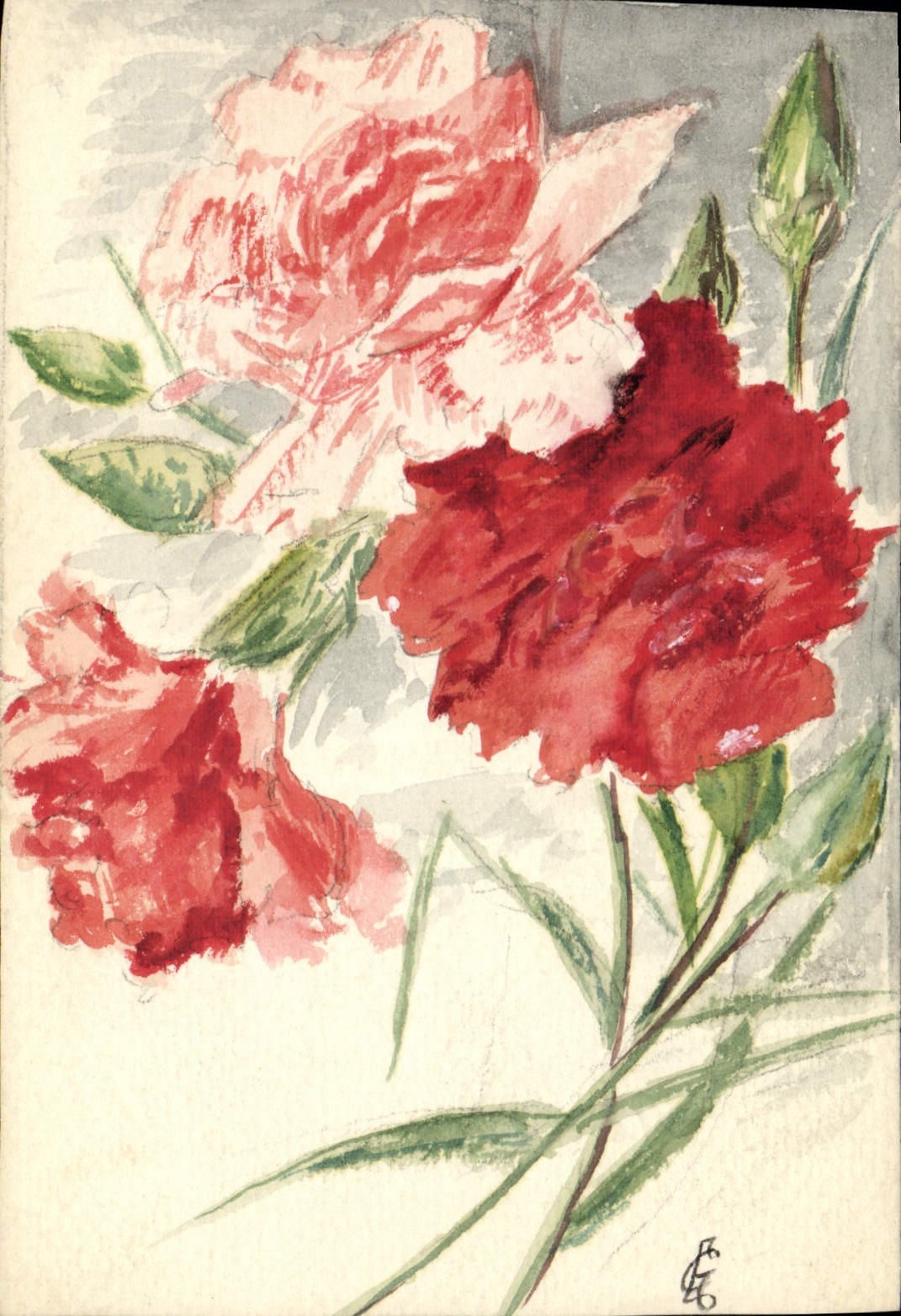 CPA sur papier buvard Dessin a la main fleurs