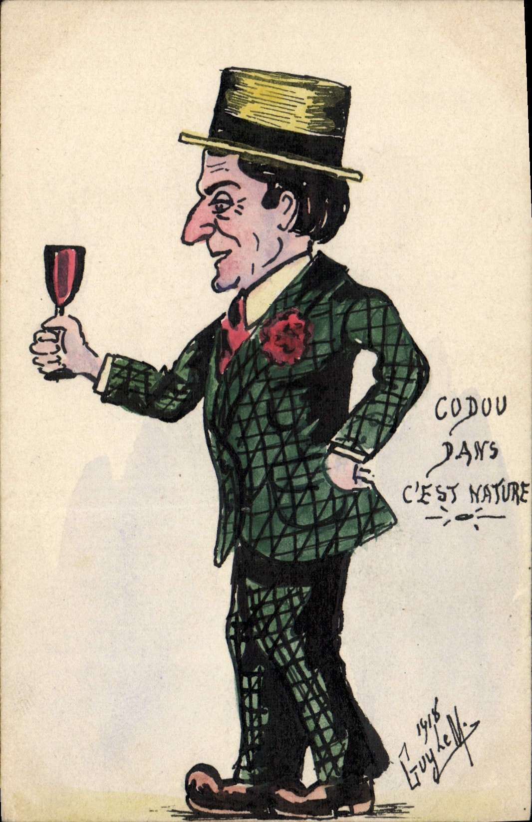 CPA Dessin a la main Homme Alcool