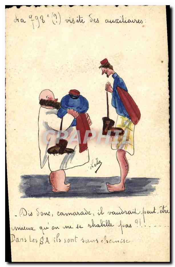 Visite des auxiliaires — caricature de soldats nus — Delé