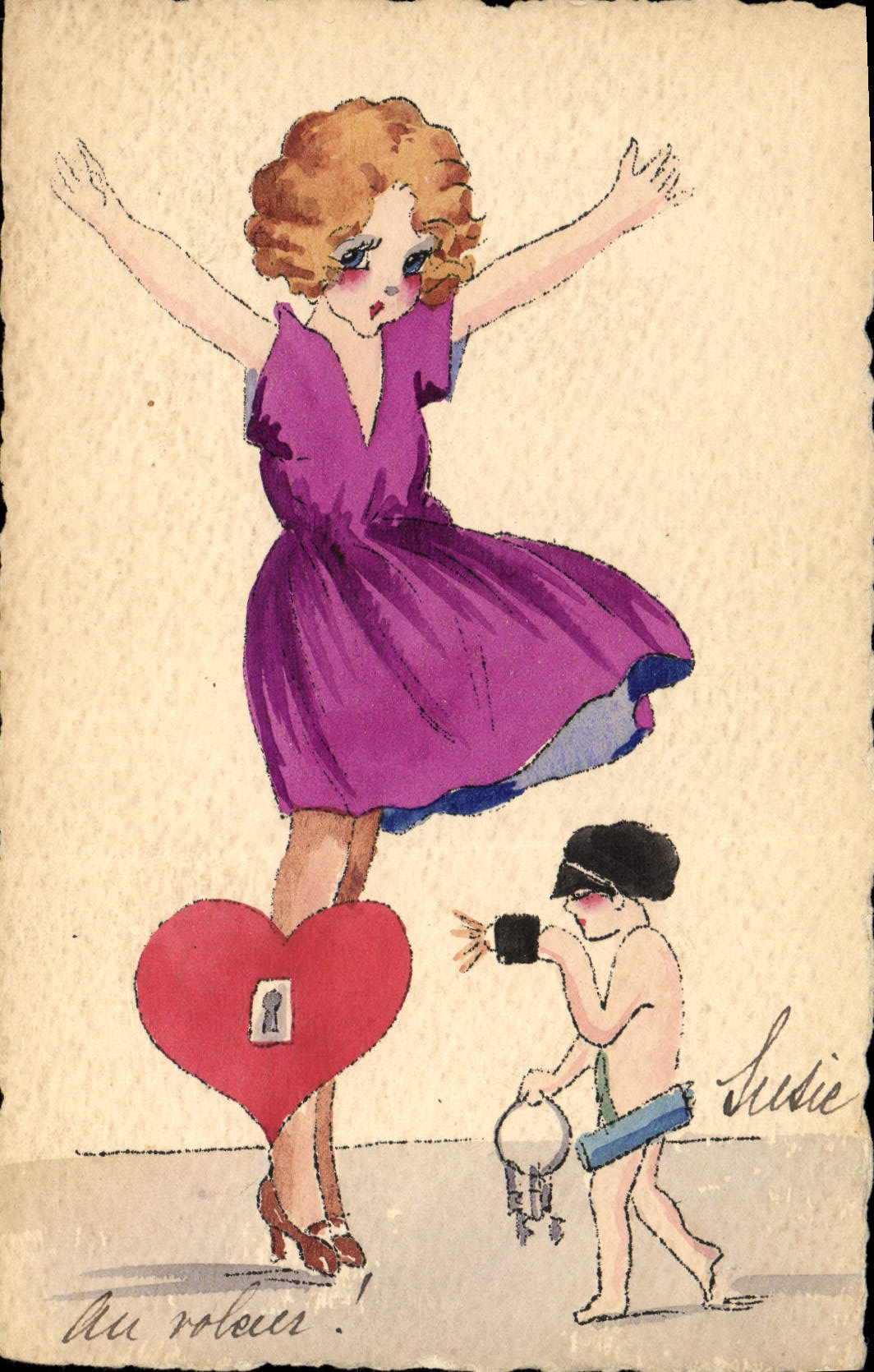 CPA Dessin a la main Enfants Coeur 