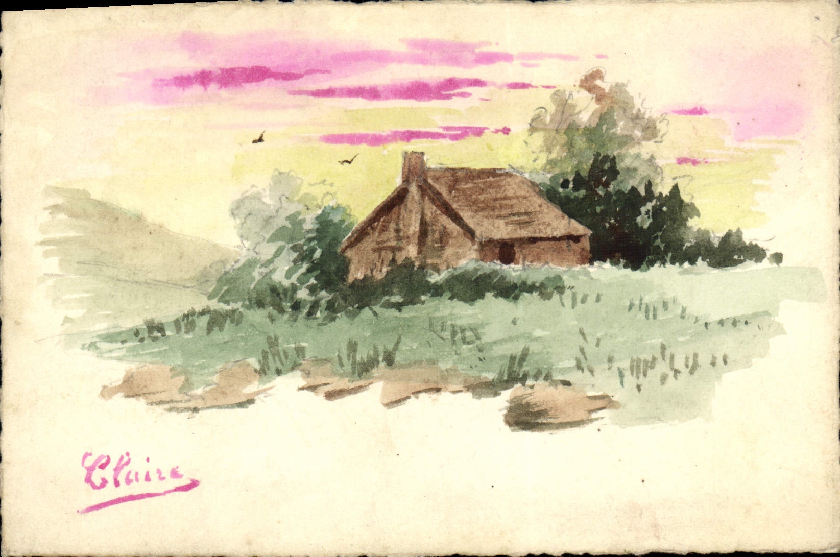 CPA Dessin a la main Maison Claire