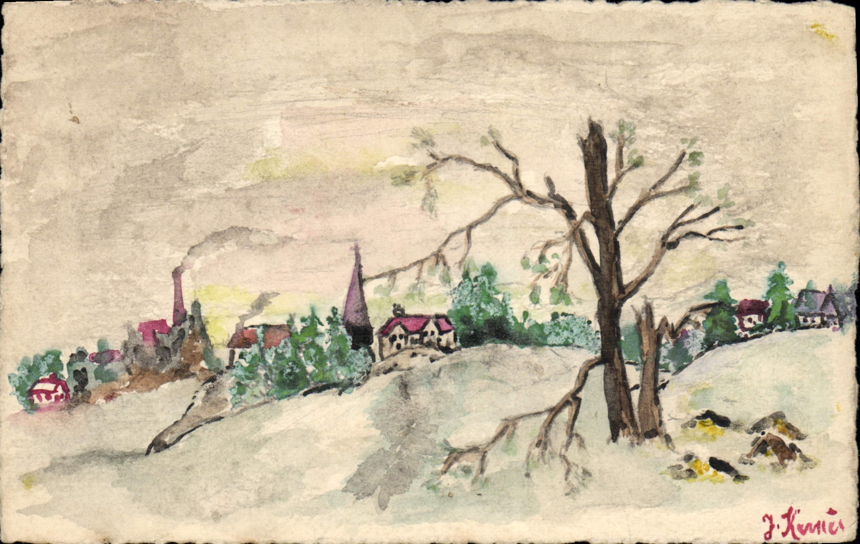 CPA Dessin a la main Paysage 