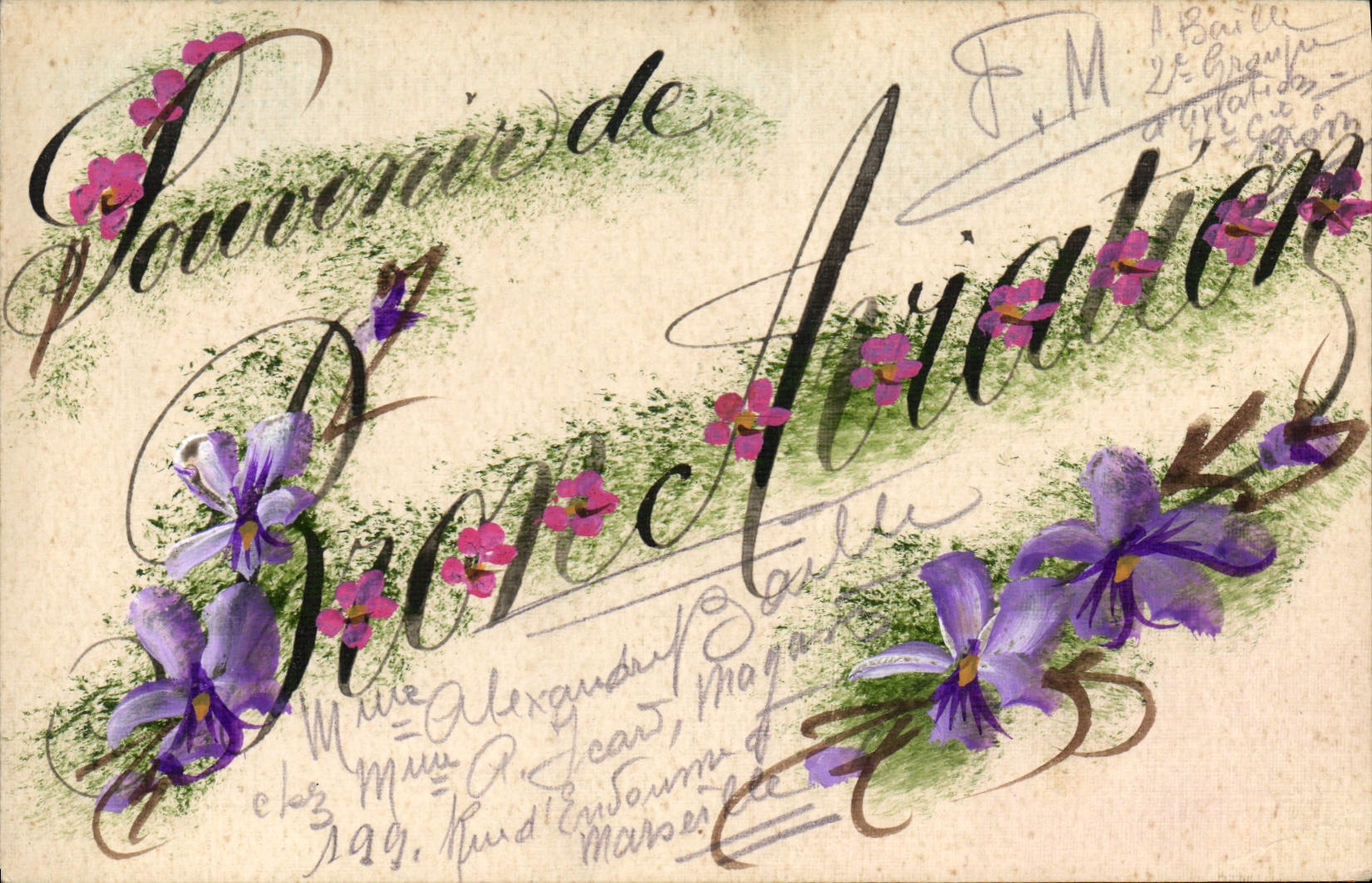 CPA Dessin a la main Fleurs Bonne annee