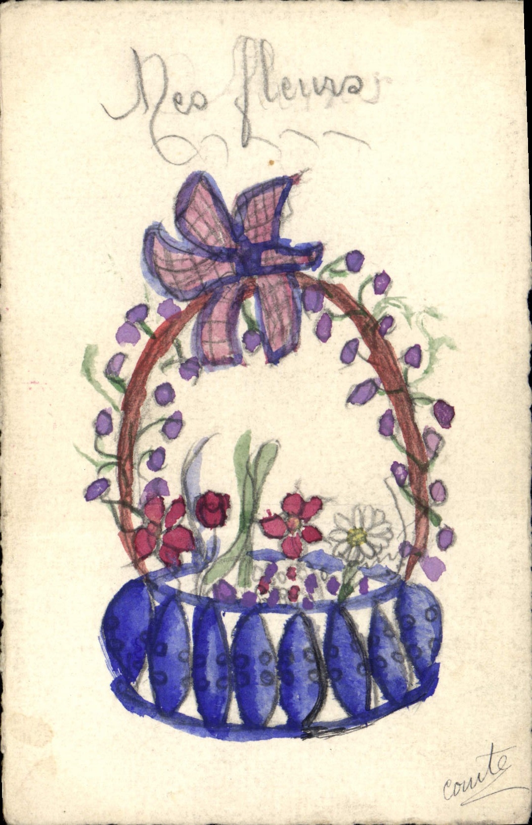 CPA Dessin a la main Fleurs