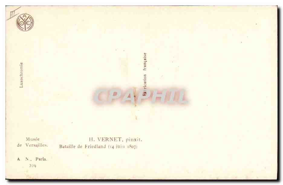 CPA Histoire Napoleon 1er Vernet Bataille de Friedland 14 juin 1807 — Verso
