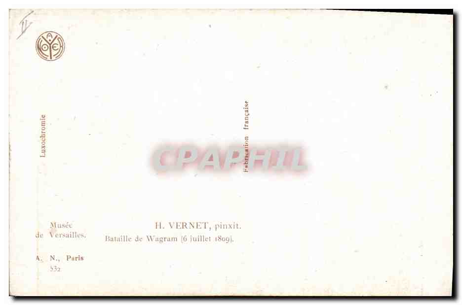 CPA Histoire Napoleon 1er Musee de Versaills Vernet Bataille de Wagram 6 juillet 1809 — Rückseite
