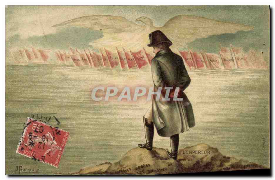 L'Empereur — Vue symbolique avec aigle et drapeaux — J. Hourquiez