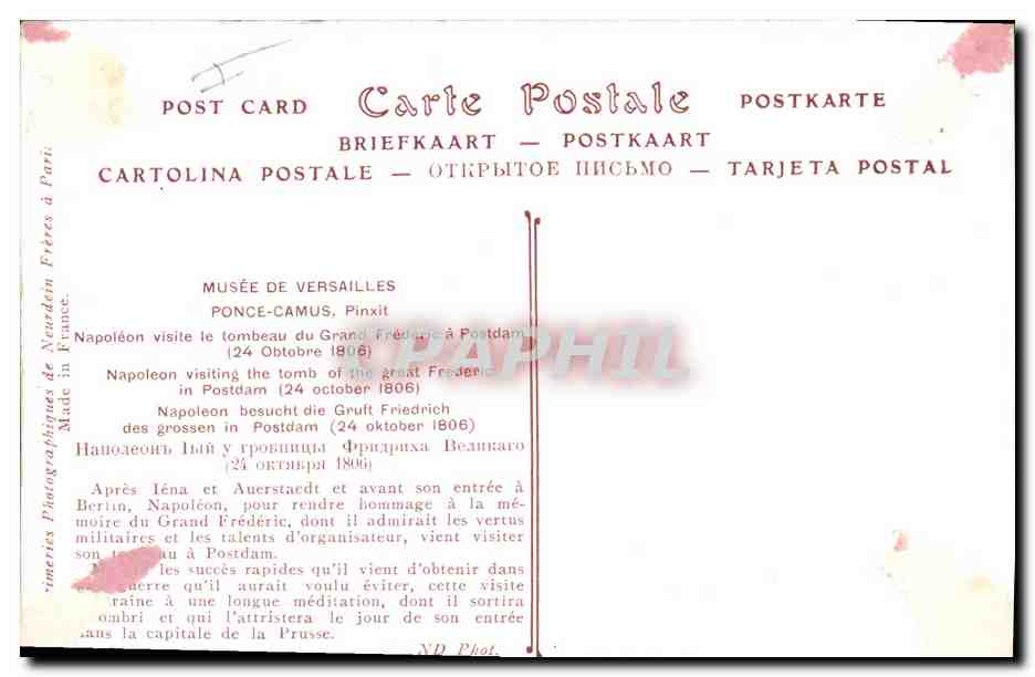 CPA Histoire Napoleon 1er Musee de Versailles Ponce Camus Napoleon visite el tombeau du Grand Frederic a Potsdam 1806 — Verso