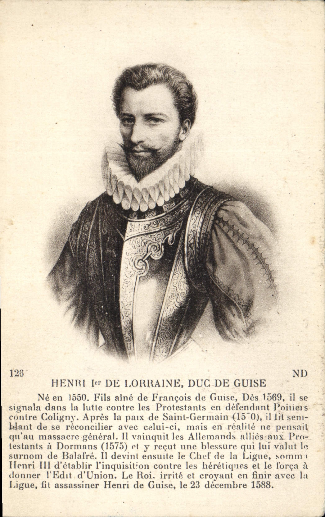 Henri Ier de Lorraine, Duc de Guise — portrait gravé — CPAPHIL, n°126