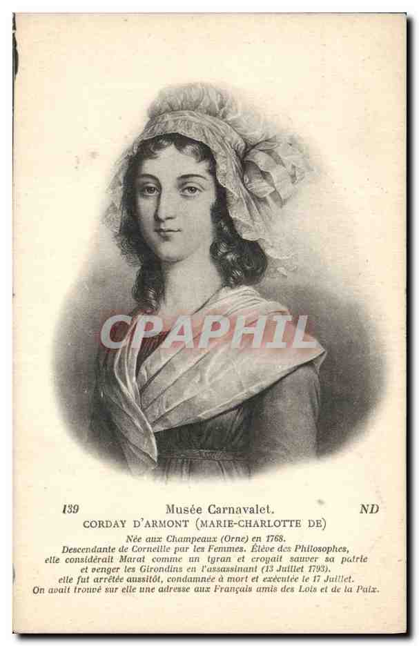 Marie-Charlotte Corday d'Armont — descendante de Corneille, élève des Philosophes — Musée Carnavalet, n°139