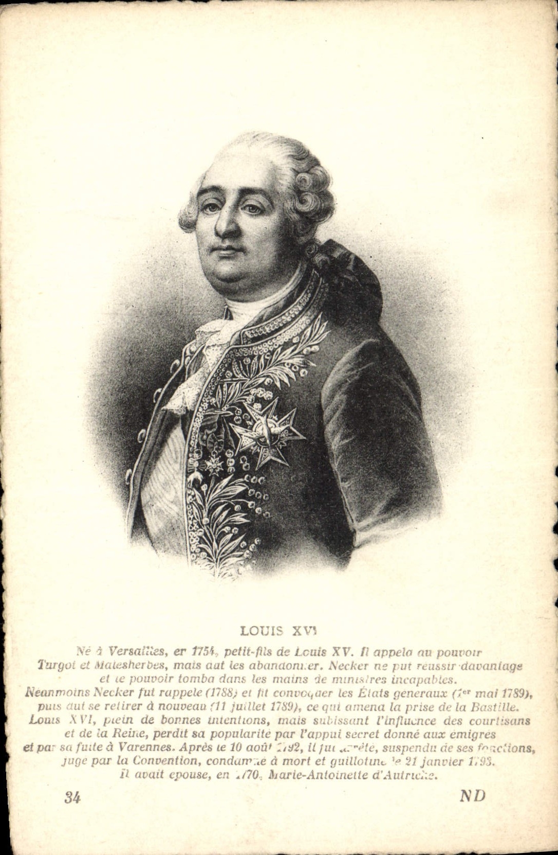 Louis XVI — Portrait gravé avec texte historique — Éditeur Lévy et Nucleus, n°34