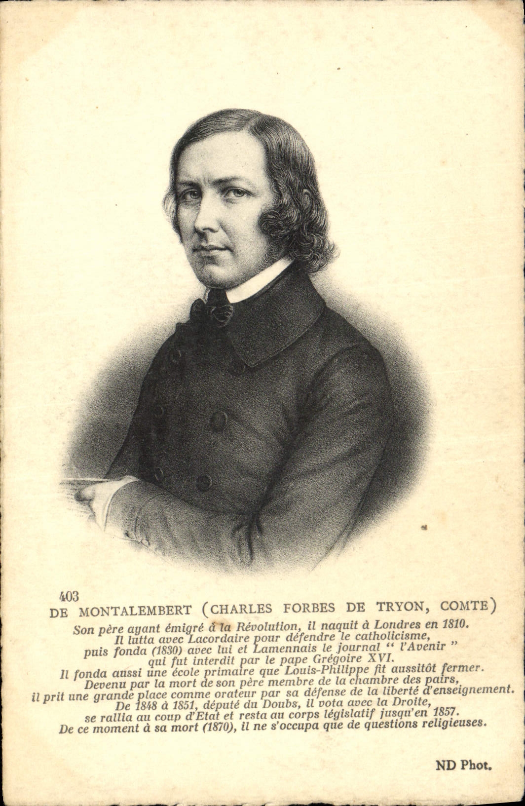 Charles Forbes de Montalembert — portrait gravé — ND Phot. n°403