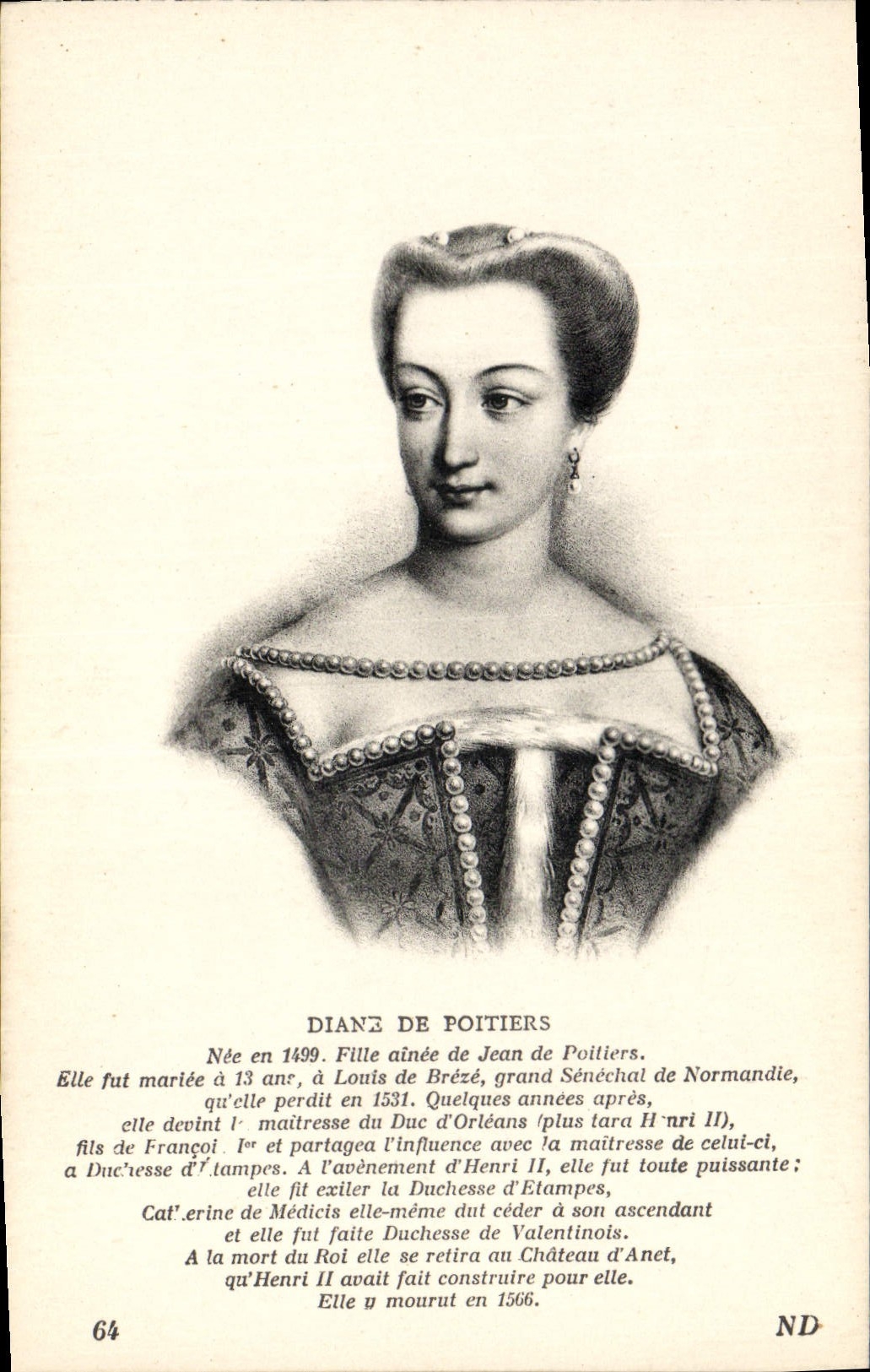 Diane de Poitiers — biographie — CPAPHIL n°64