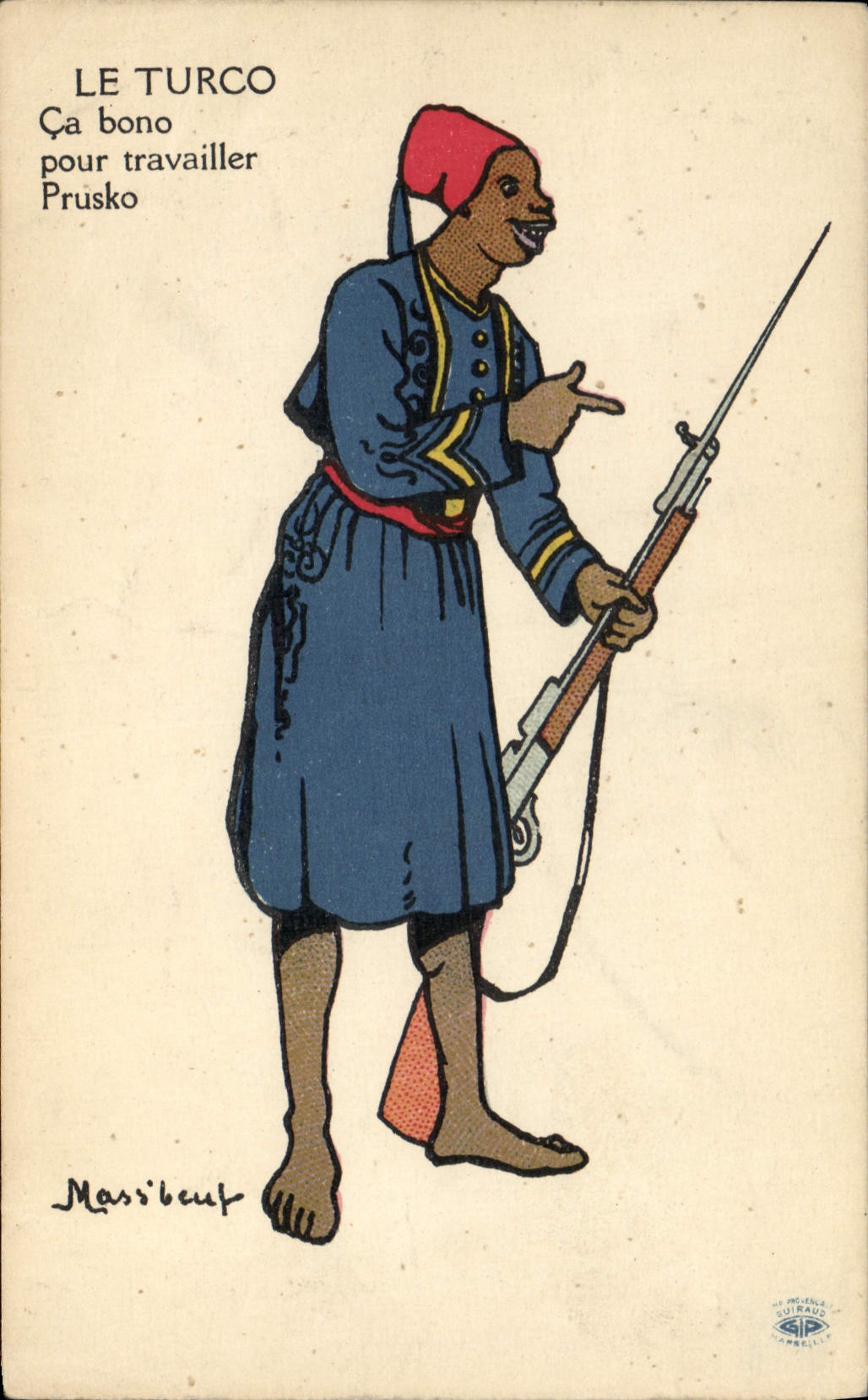 Le Turco — caricature militaire — Massibouf, éditeur Provençal Quiraud, série CPAPHIL