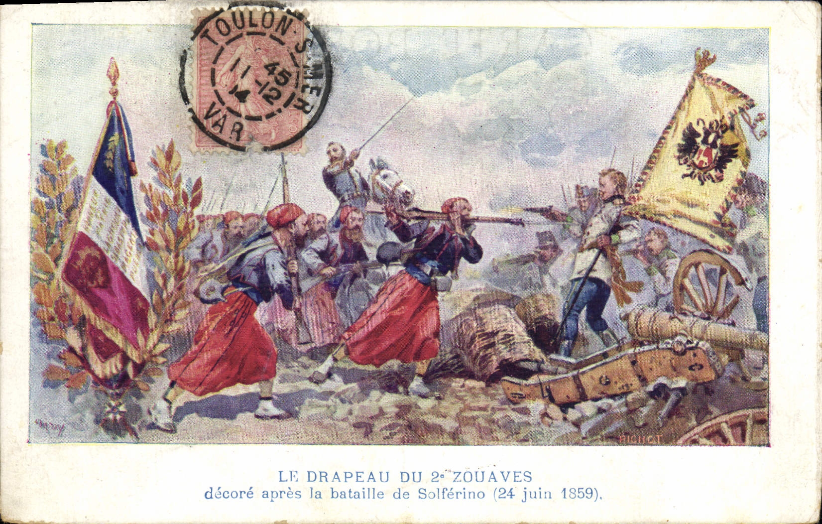 CPA Militaria Le drapeau du 2eme Zouavec Solferino 1859