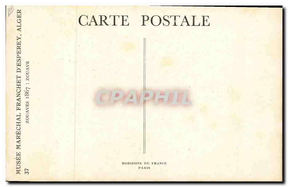 CPA Militaria Zouave Musee Marechal Franchet d'Esperey Alger 1867 — Verso