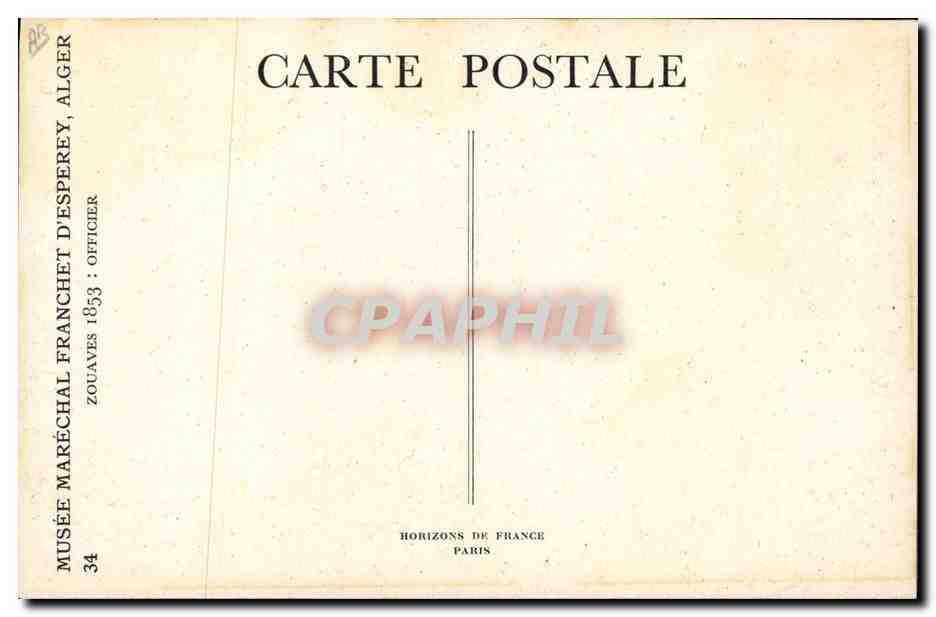 Zouave 1853 — Officier — Horizons de France, Paris, n°34 — Reverso