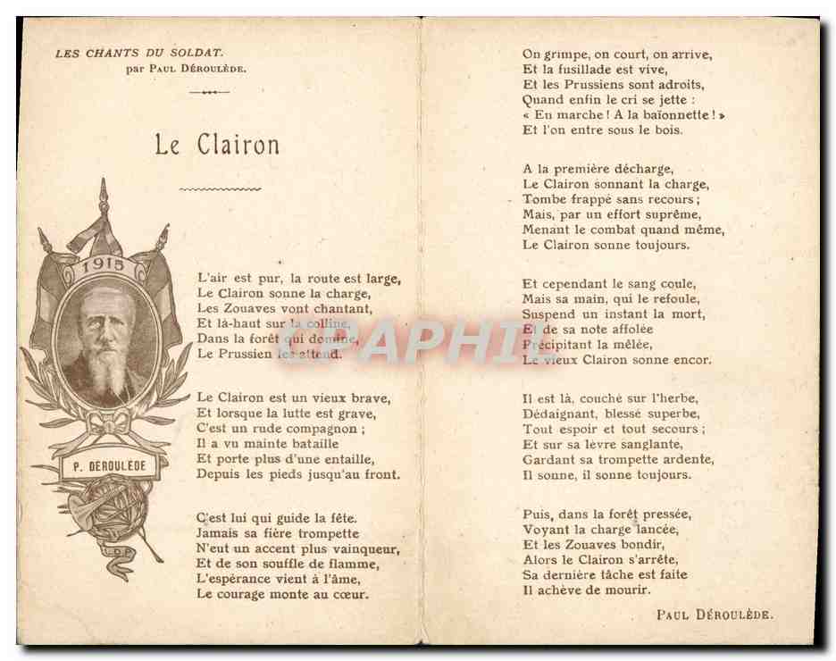 CPA Militaria Le clairon Les chants du soldat Paule Deroulede — Rückseite