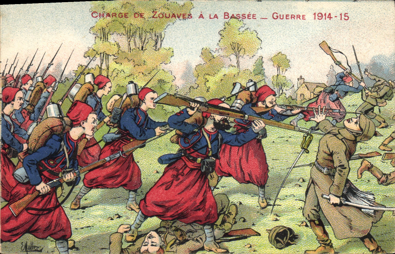CPA Militaria Charge de zouaves a la Bassee 