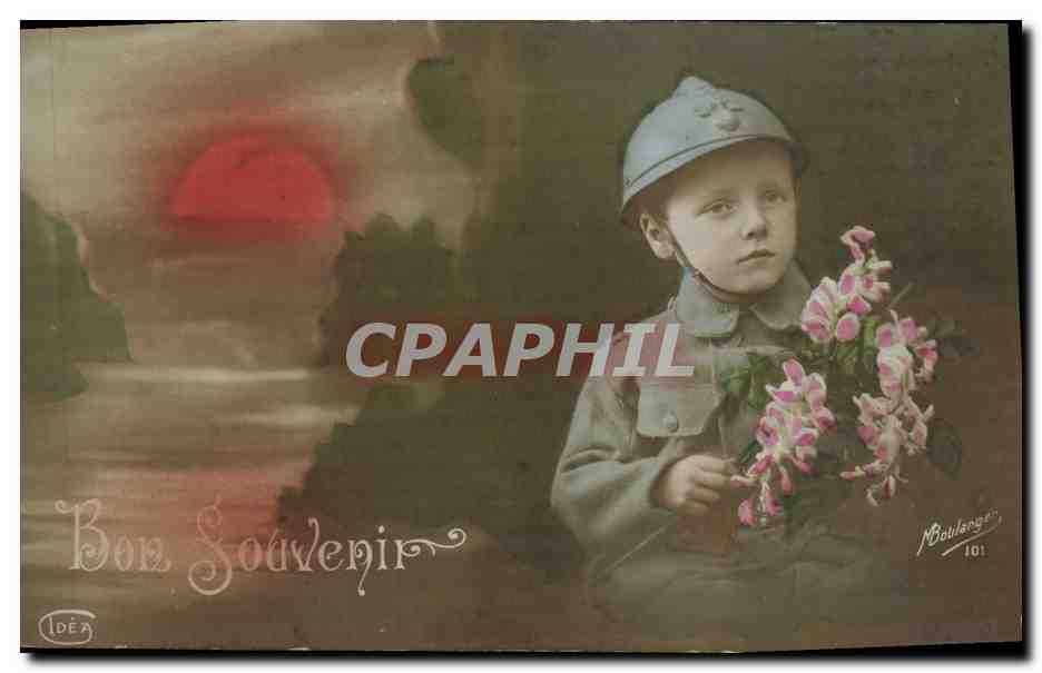 Enfant en uniforme — avec bouquet de fleurs — Boulanger, n°101