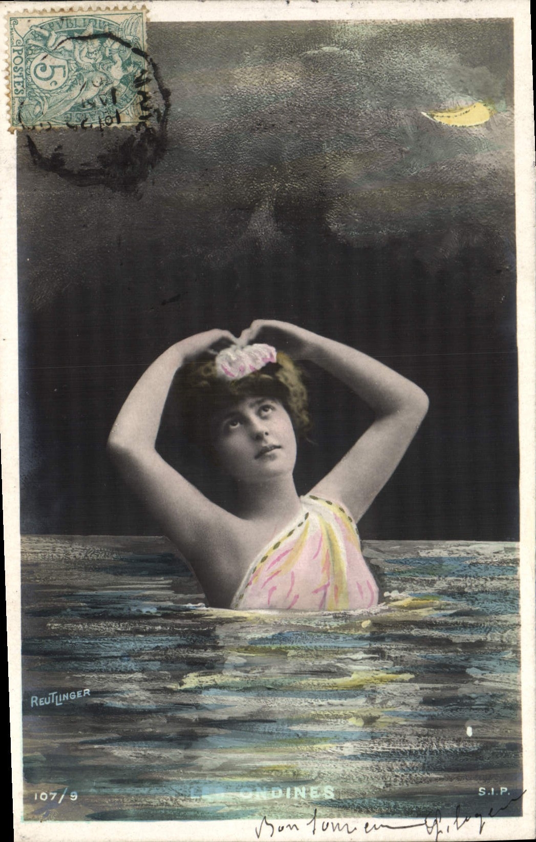 Sirenes — Sirene dans l'eau sous la lune — Reutlinger, n° 107/9