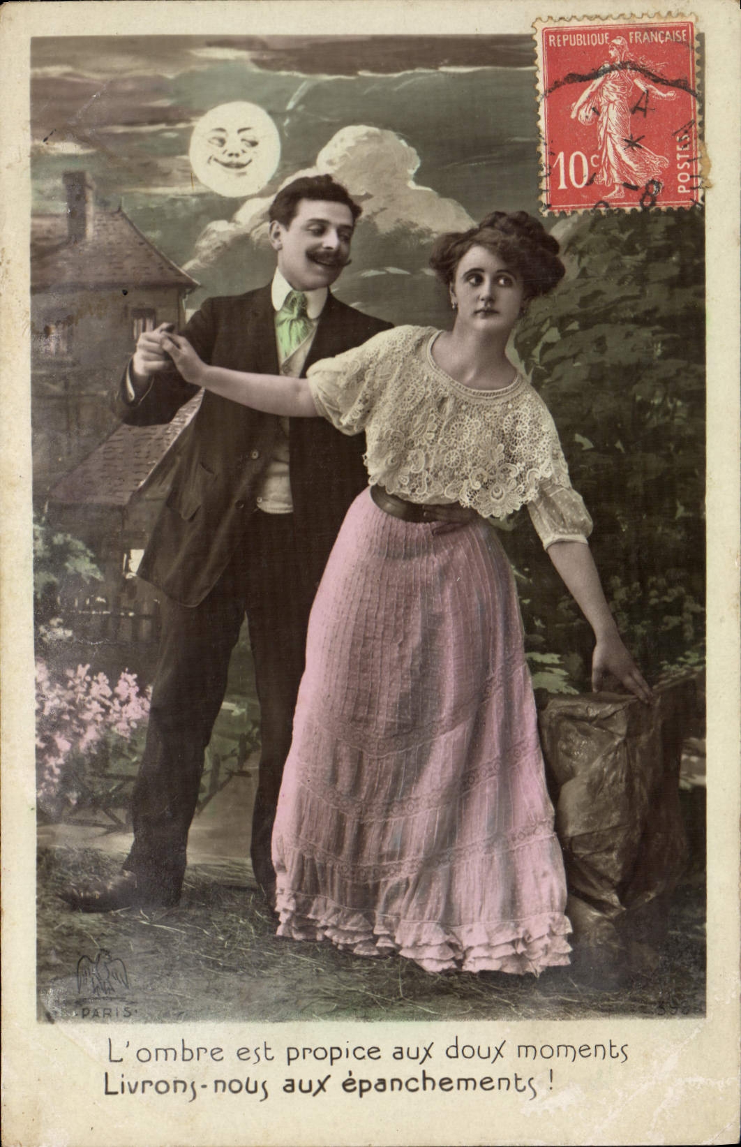 Paris — Couple dansant sous la lune — éditeur Paris, n° 850