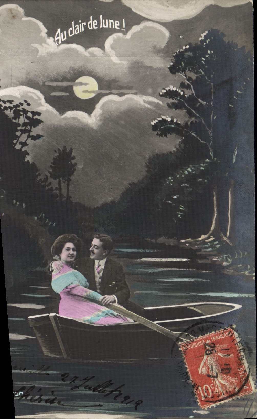 CPA Fantaisie Femme Au clair de lune