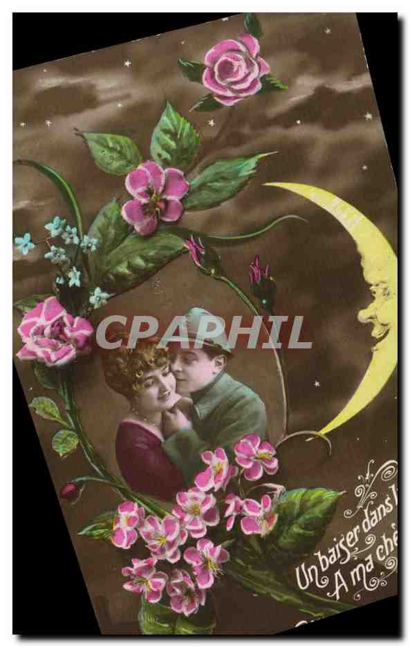 CPA Fantaisie Femme Lune Soldat Militaria