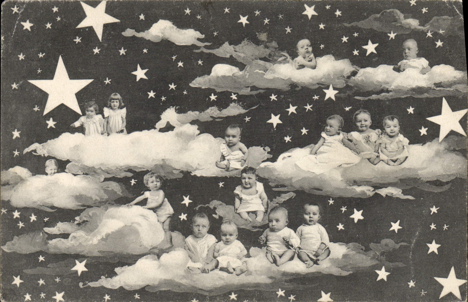 CPA Fantaisie Enfant Bebe Etoiles