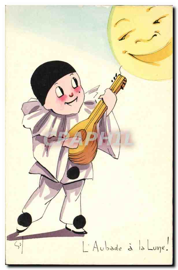 CPA Fantaisie Pierrot L'aubade a la lune 