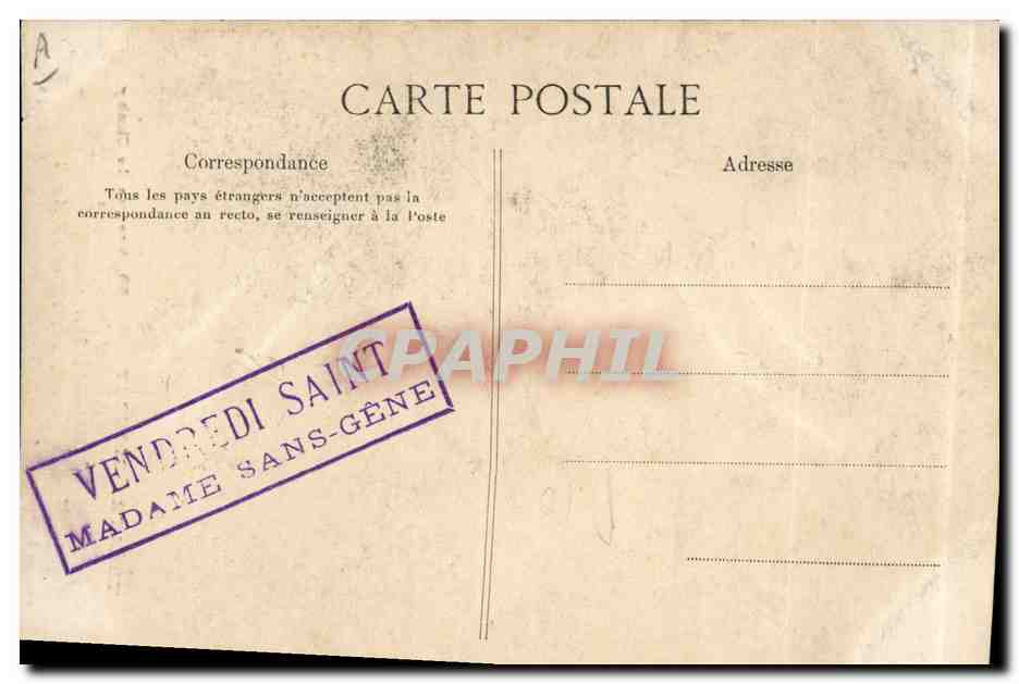 CPA Theatre Moncey Avenue de Clichy Madame Sans Gene — Verso