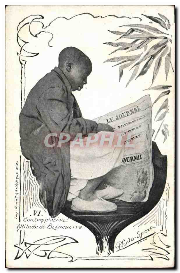 CPA Negre Enfant Noir Journal Attitude de Blanchette