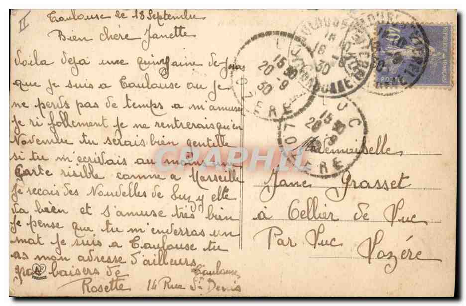 CPA Banque Toulouse Caisse d'Epargne et la Rue du Languedoc — Rückseite