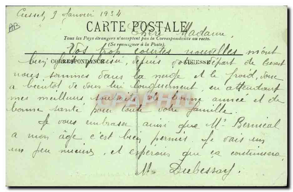CPA Folklore Environs de Vichy Types de Bourbonnaises — Verso