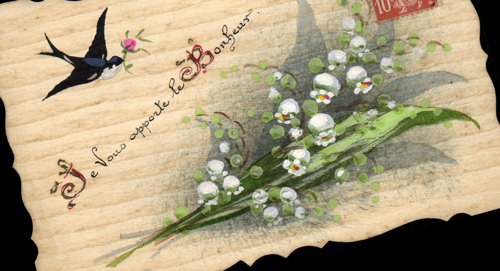CPA Dessin a la main Fleurs (carte en bois)