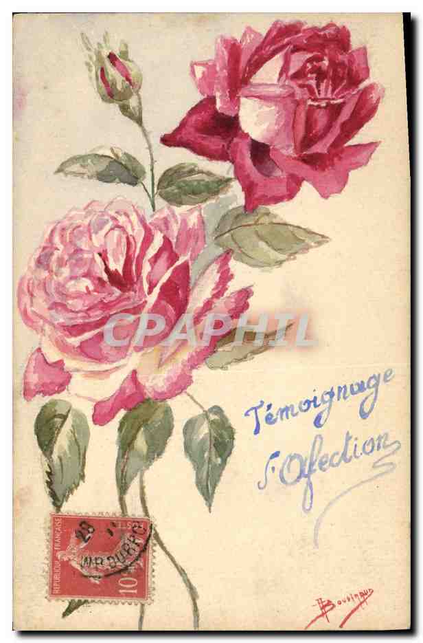 CPA Dessin a la main Fleurs