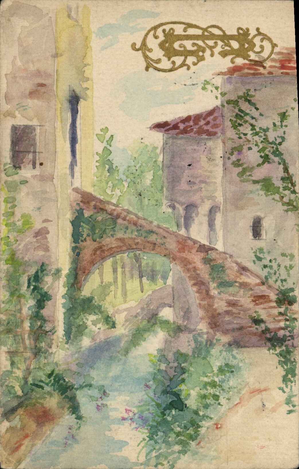 CPA Dessin a la main Pont 