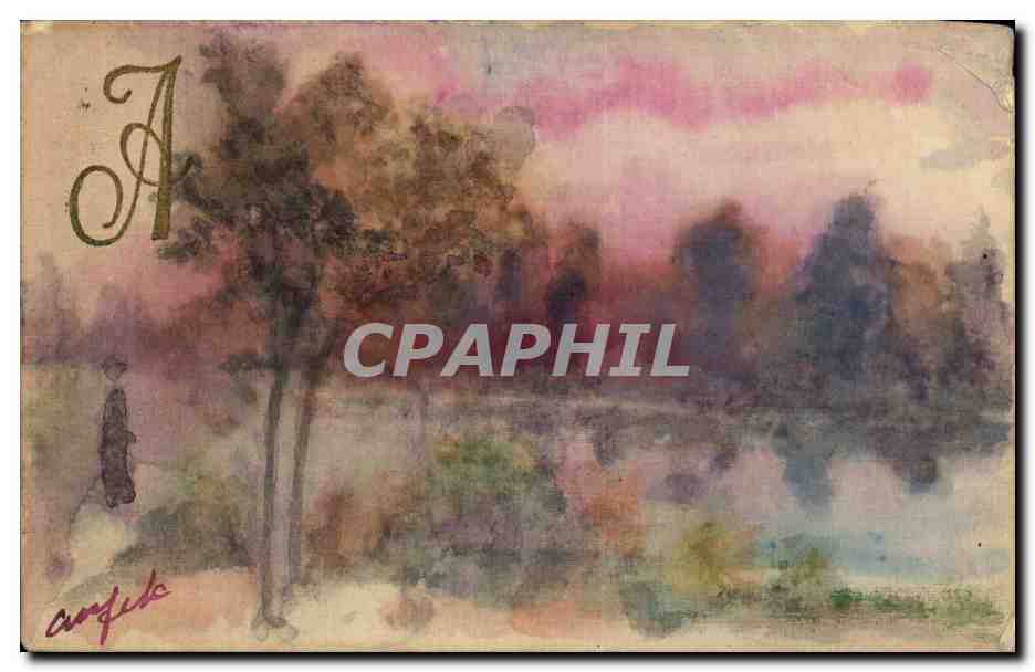 CPA Dessin a la main Paysage