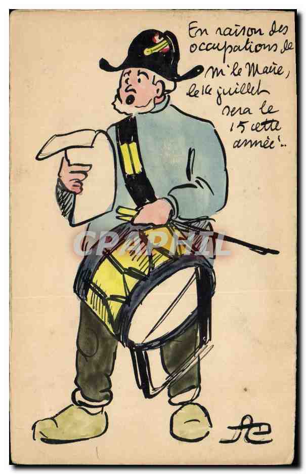 CPA Dessin a la main Tambour 