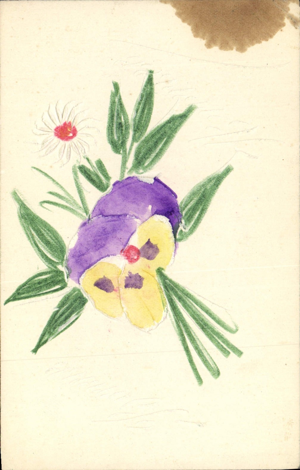 CPA Dessin a la main Fleurs