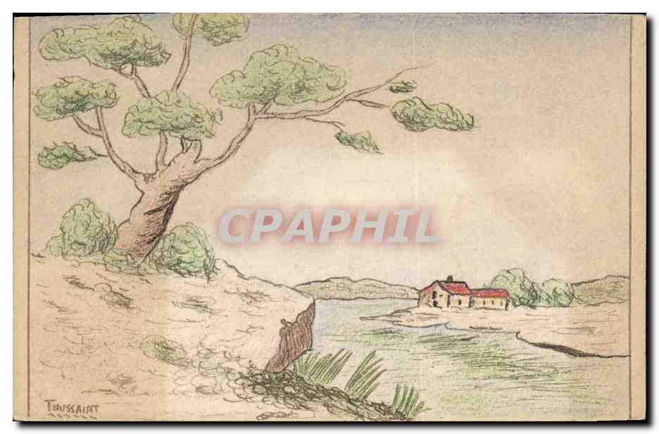 CPA Dessin a la main Toussaint