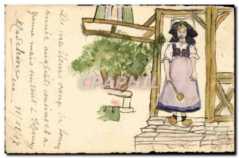 Femme au foyer — illustration à l'aquarelle — éditeur inconnu