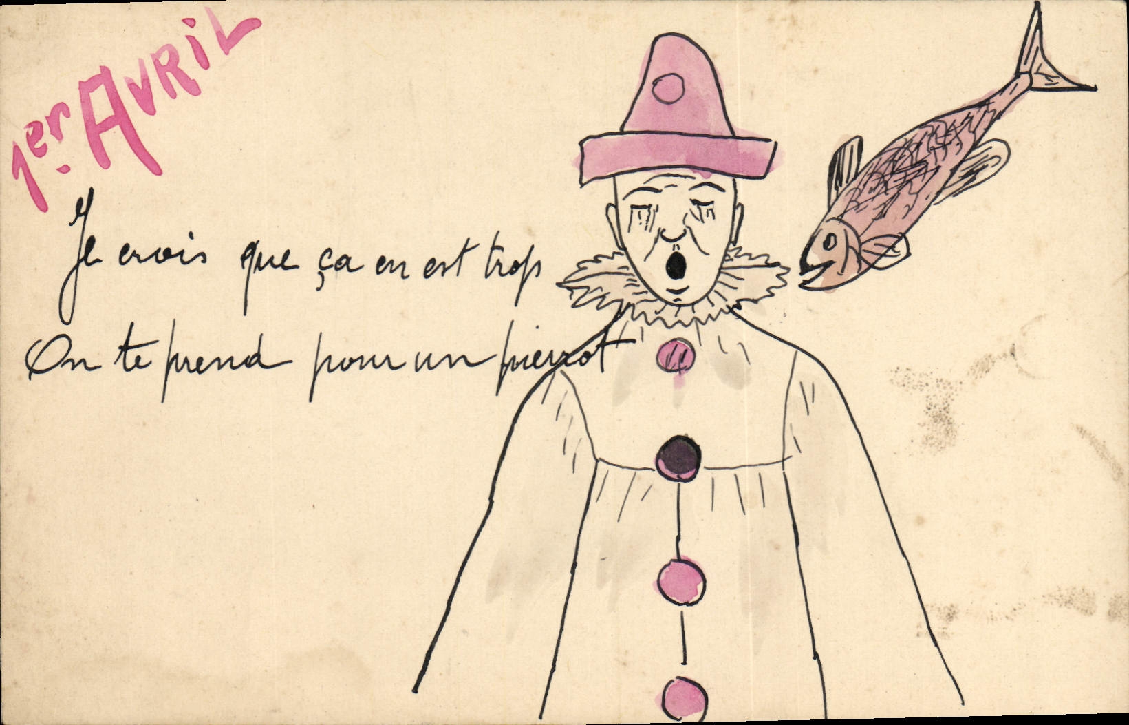 CPA Fantaisie Illustrateur Pierrot poisson