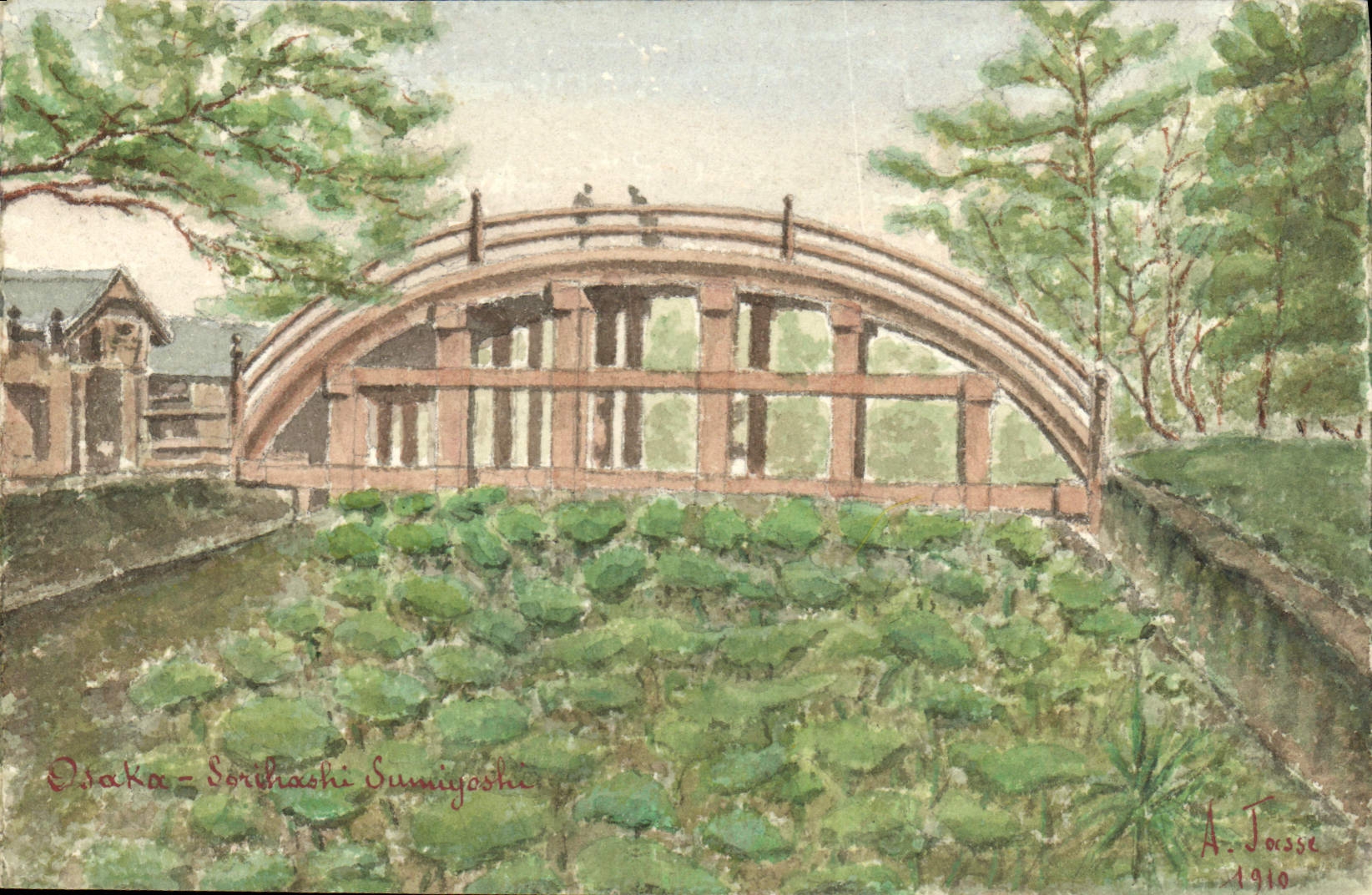 CPA Dessin a la main Pont