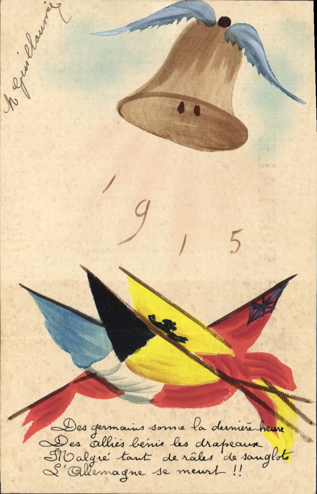 CPA Dessin a la main Drapeaux