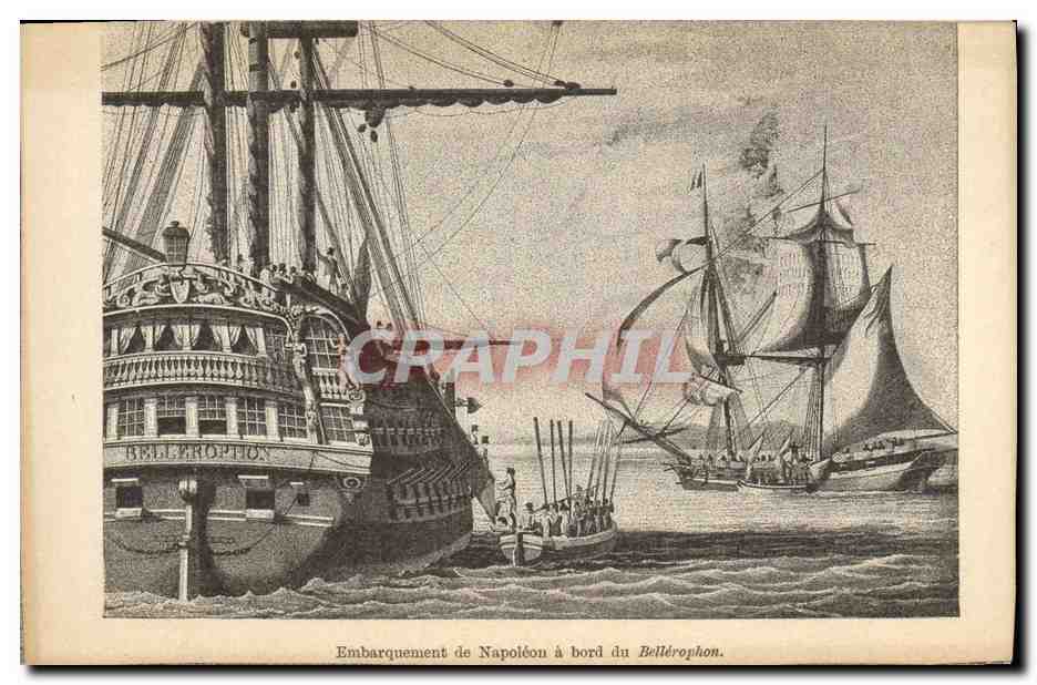 CPA Histoire Napoleon 1er Embarquement de Napoleon a bord du Bellerop^hon