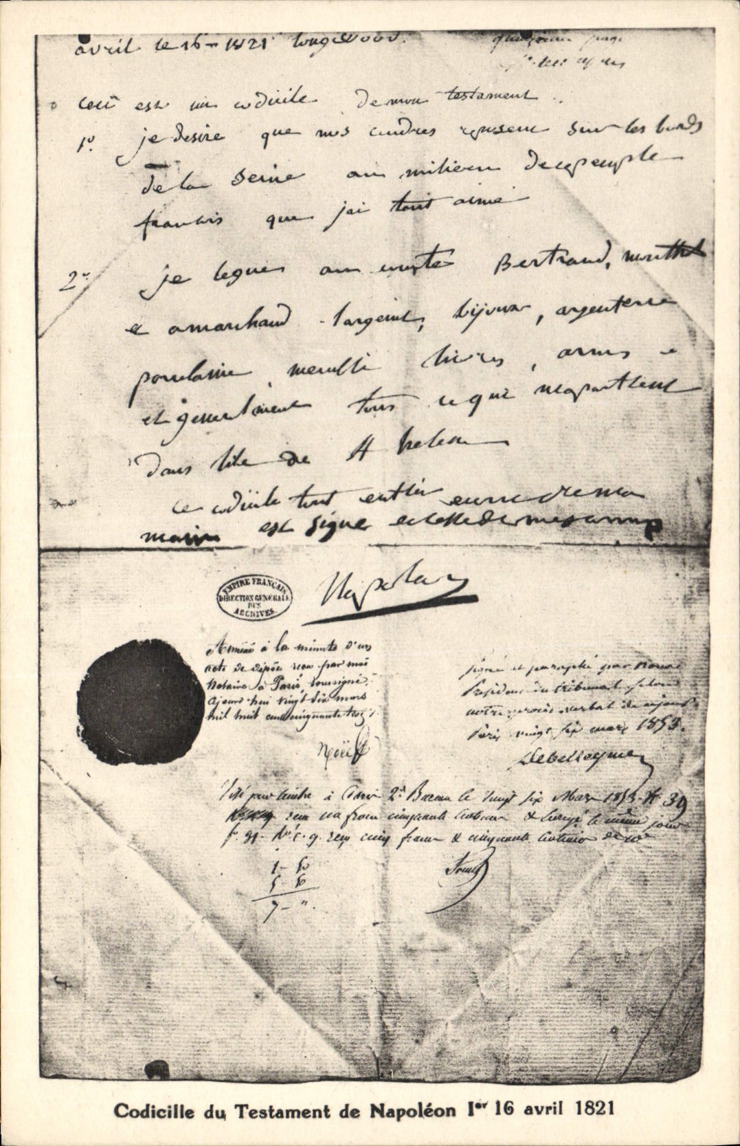CPA Histoire Napoleon 1er Codicille du testament de Napoleon 1er 16 avril 1821