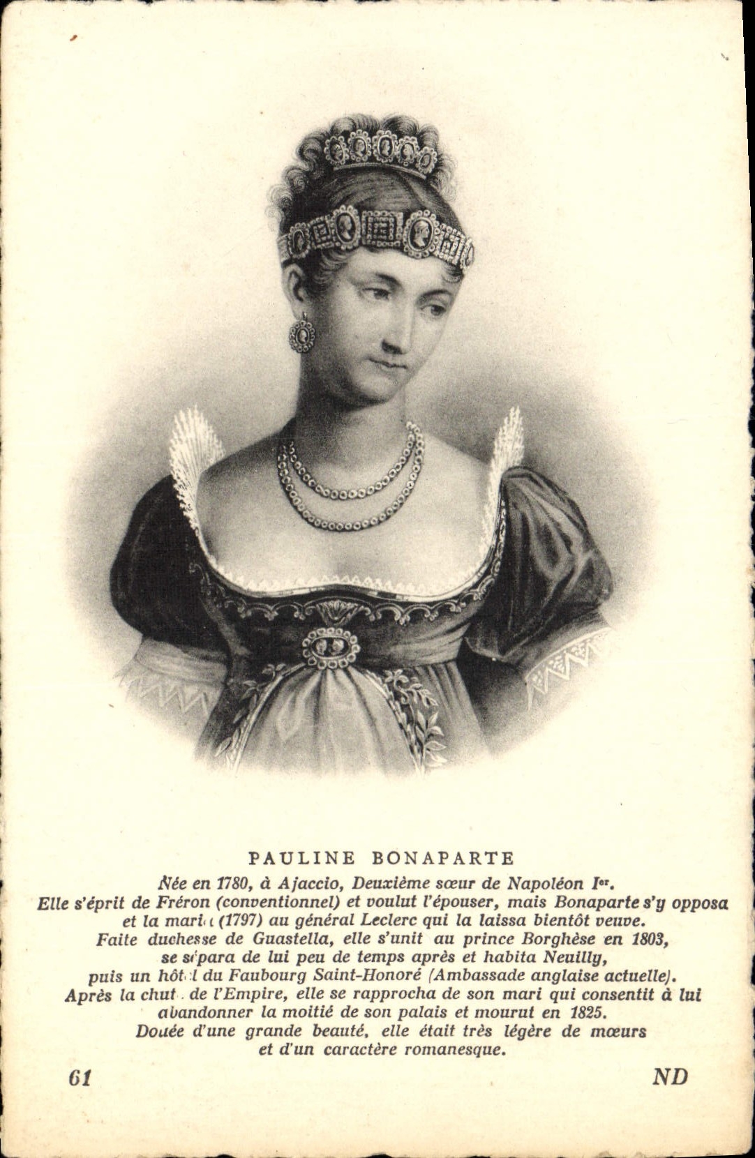 CPA Pauline Bonaparte Ajaccio Soeur de Napoleon 1er