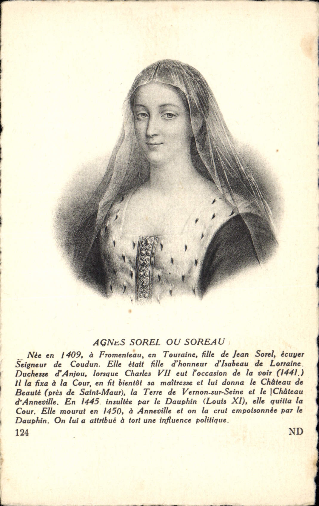 Agnes Sorel — Dame de la Cour de Charles VII — CPAPHIL n°124