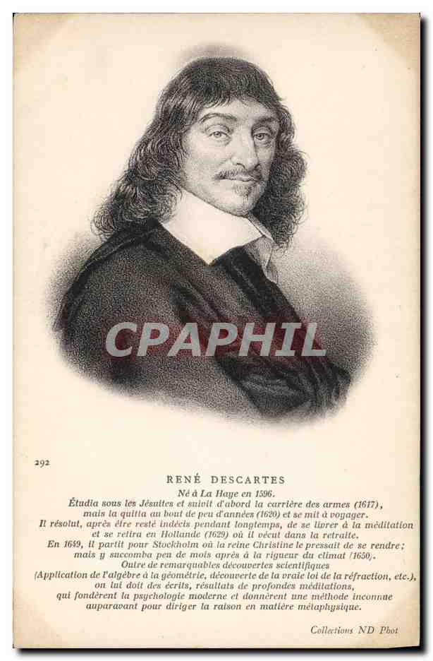 René Descartes — portrait gravé avec biographie — Collections ND Phot